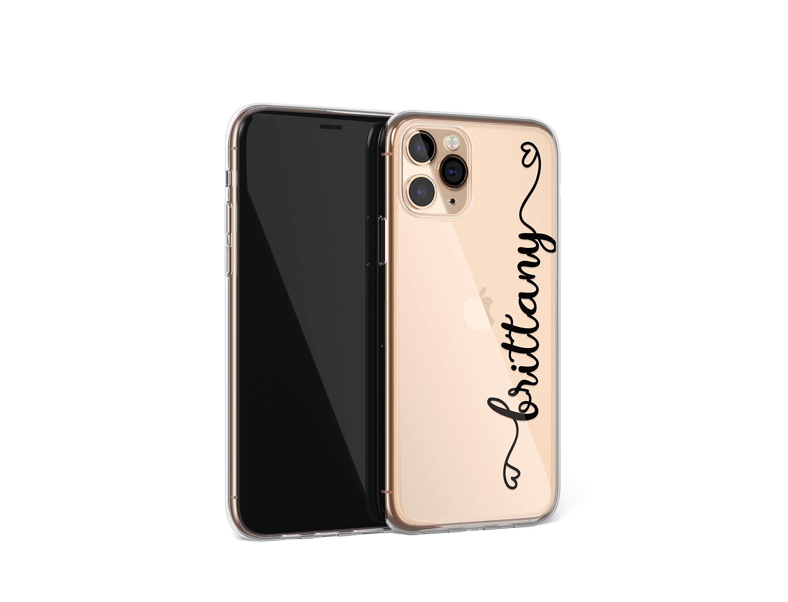 Custom Personalized iPhone 12 mini/14 Pro Max/11 Pro Max Case with Handwriting, Name Initials & Monogram - Cute Hearts Design, Shockproof Protective Clear Cover (U03) - Perfect Gift for Birthdays, Anniversaries & Valentine's Day