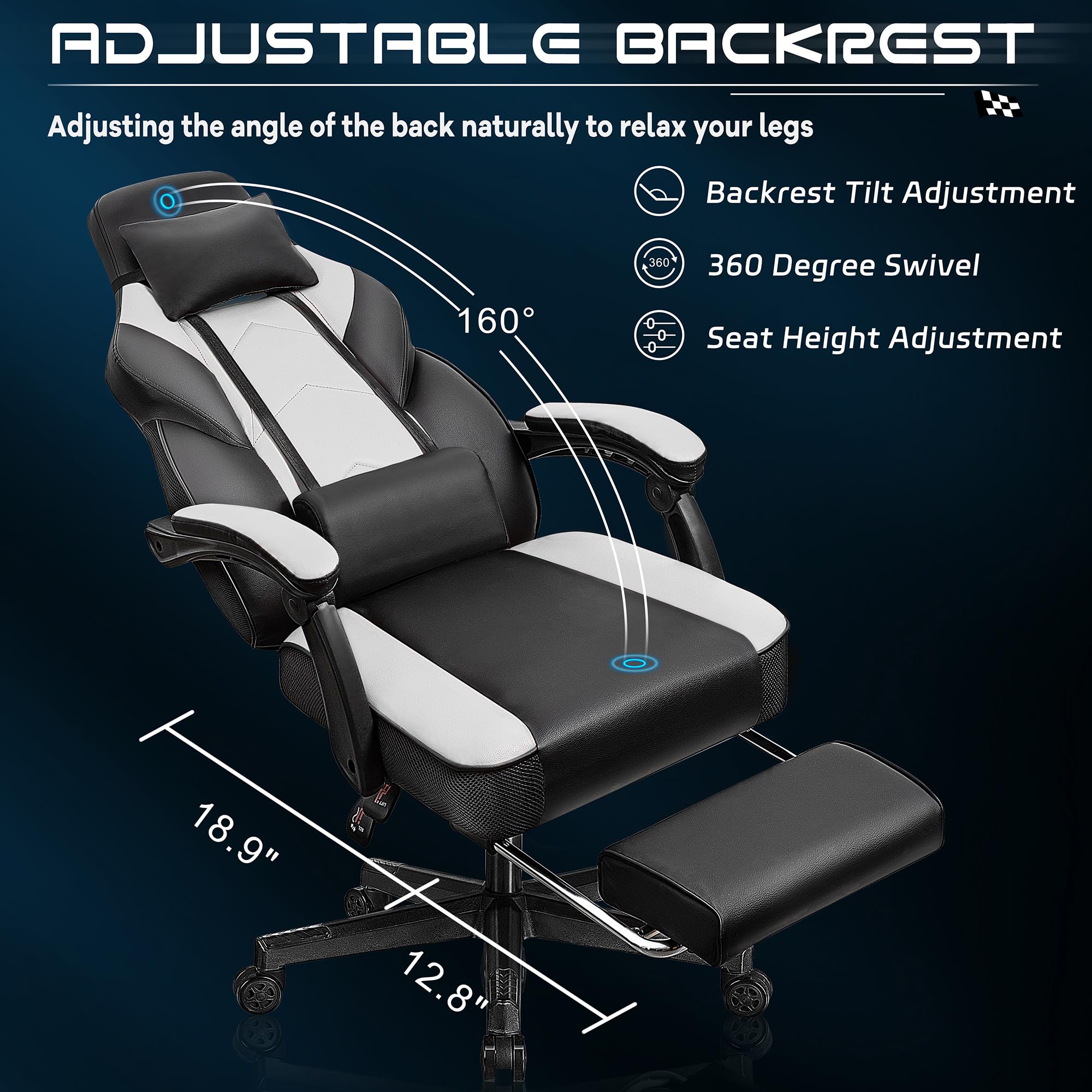 Premium Meilocar Gaming Chair for Adults - Ergonomic Computer Chair with Footrest, 330lb Weight Capacity, Massage Lumbar Support, Height Adjustable & 360° Swivel - Big & Tall Office Chair (White) - Perfect for PC Gaming, Home Office & Esports Setup