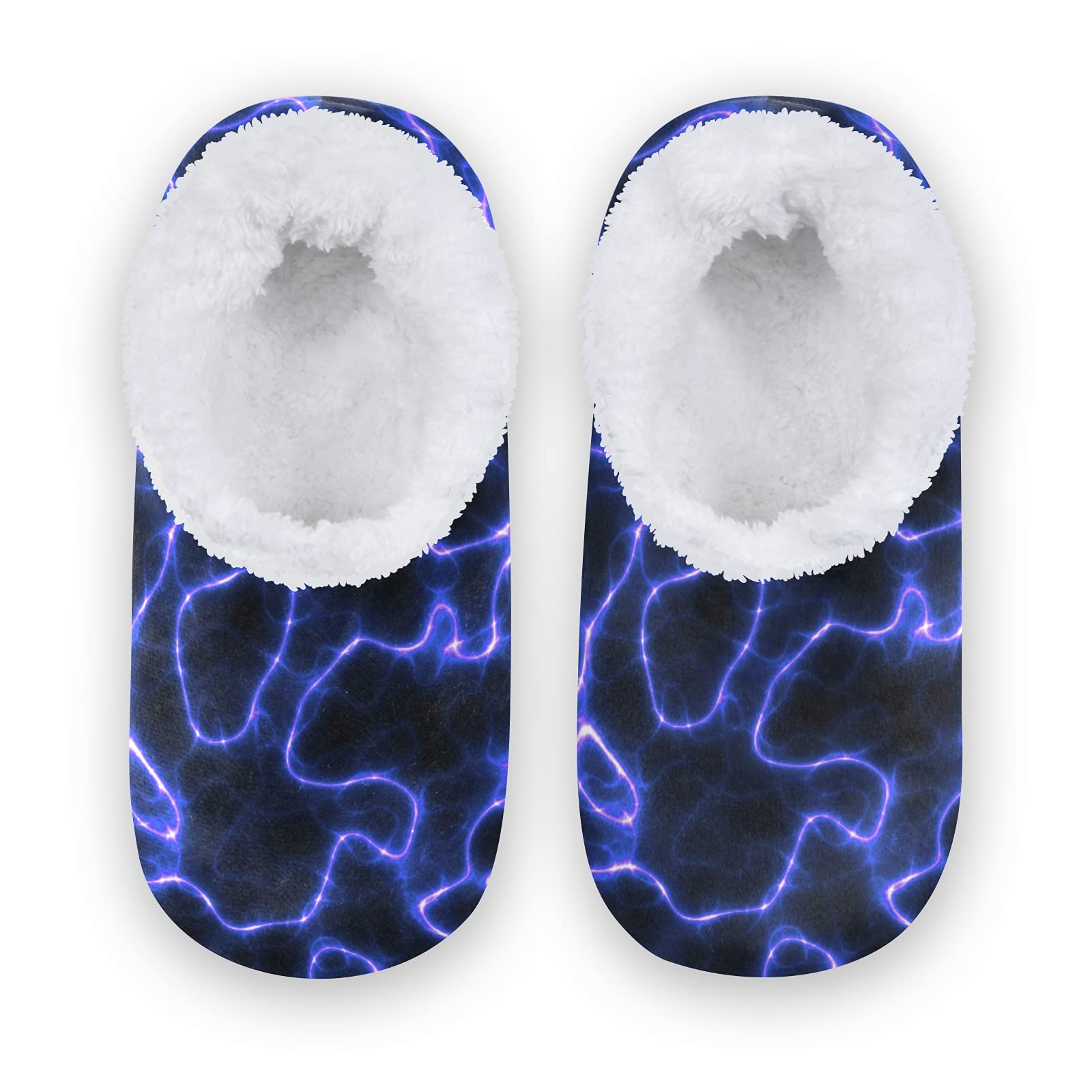 Non-Slip Soft Warm Coral Fleece Kids House Slippers for Boys & Girls - X-Small Purple Lightning Design | Perfect for Bedroom, Indoor Play & Travel