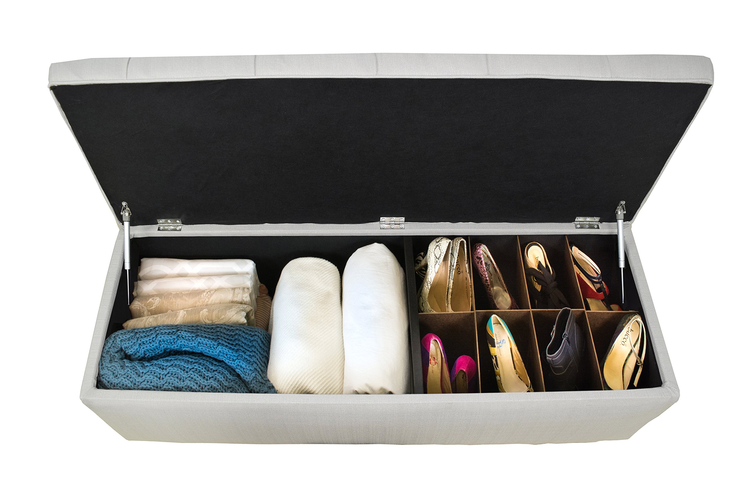 MJL Furniture Designs Sole Secret Duo Fabric Storage Bench with Seat Cushion, Light Grey - Perfect for Entryway, Bedroom, and Living Room Organization