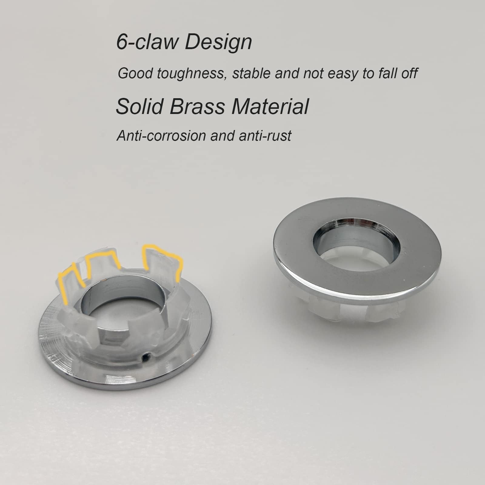 2 Pack Chrome Sink Overflow Cover Ring - Round Brass Bathroom Vanity Sink Overflow Insert with Trim Cap | Perfect for Bathroom Renovation & Leak Prevention