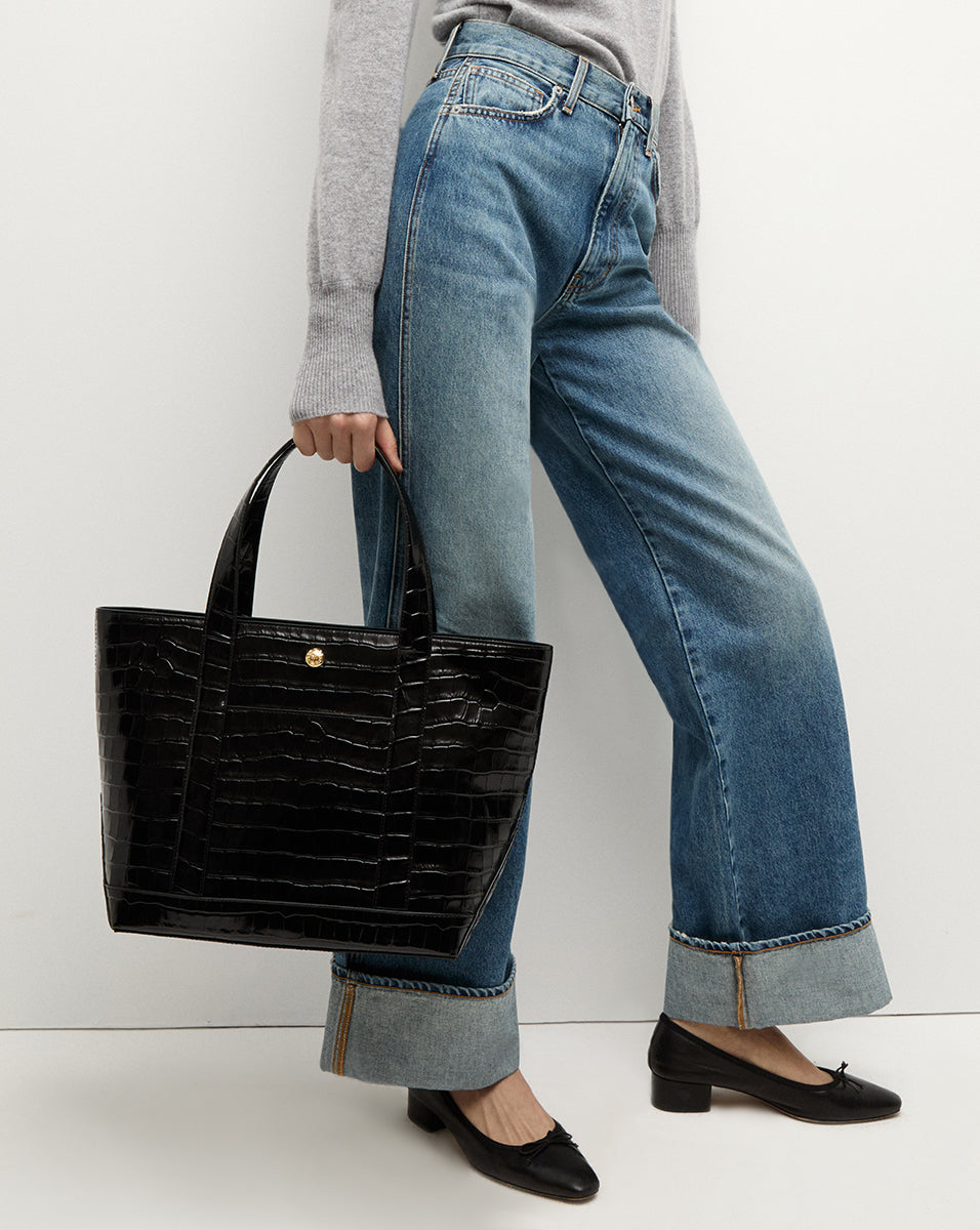 Veronica Beard Croc Embossed Leather Grand Goody Bag - Stylish Designer Tote for Women, Perfect for Work, Travel & Everyday Use