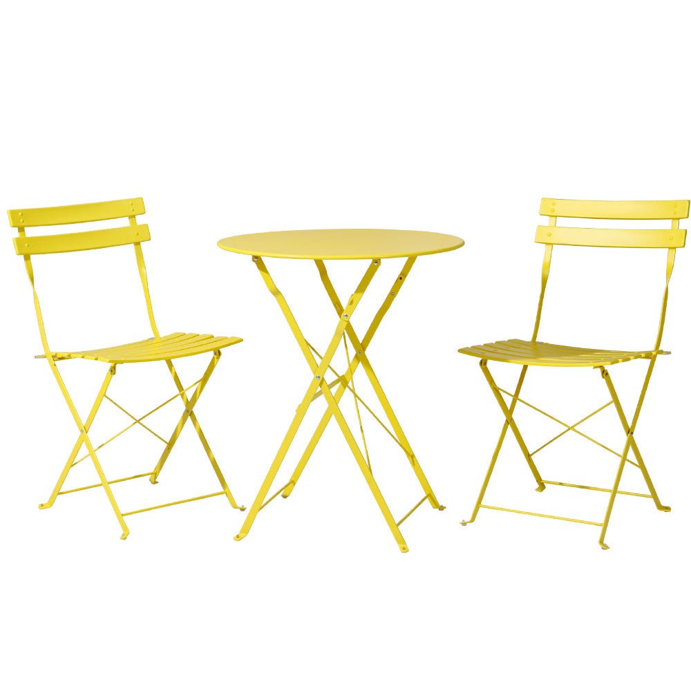 Gradeon 3-Piece Outdoor Bistro Set - Steel Patio Table & Chairs in Sunny Yellow - Perfect for Small Balcony, Garden, or Poolside Relaxation