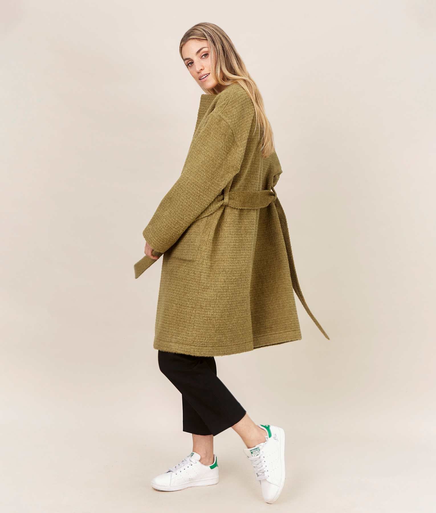 Luxury Long Belted Suri Alpaca Coat for Women - Warm Winter Wool Coat with Adjustable Waist - Perfect for Office, Date Night & Formal Occasions