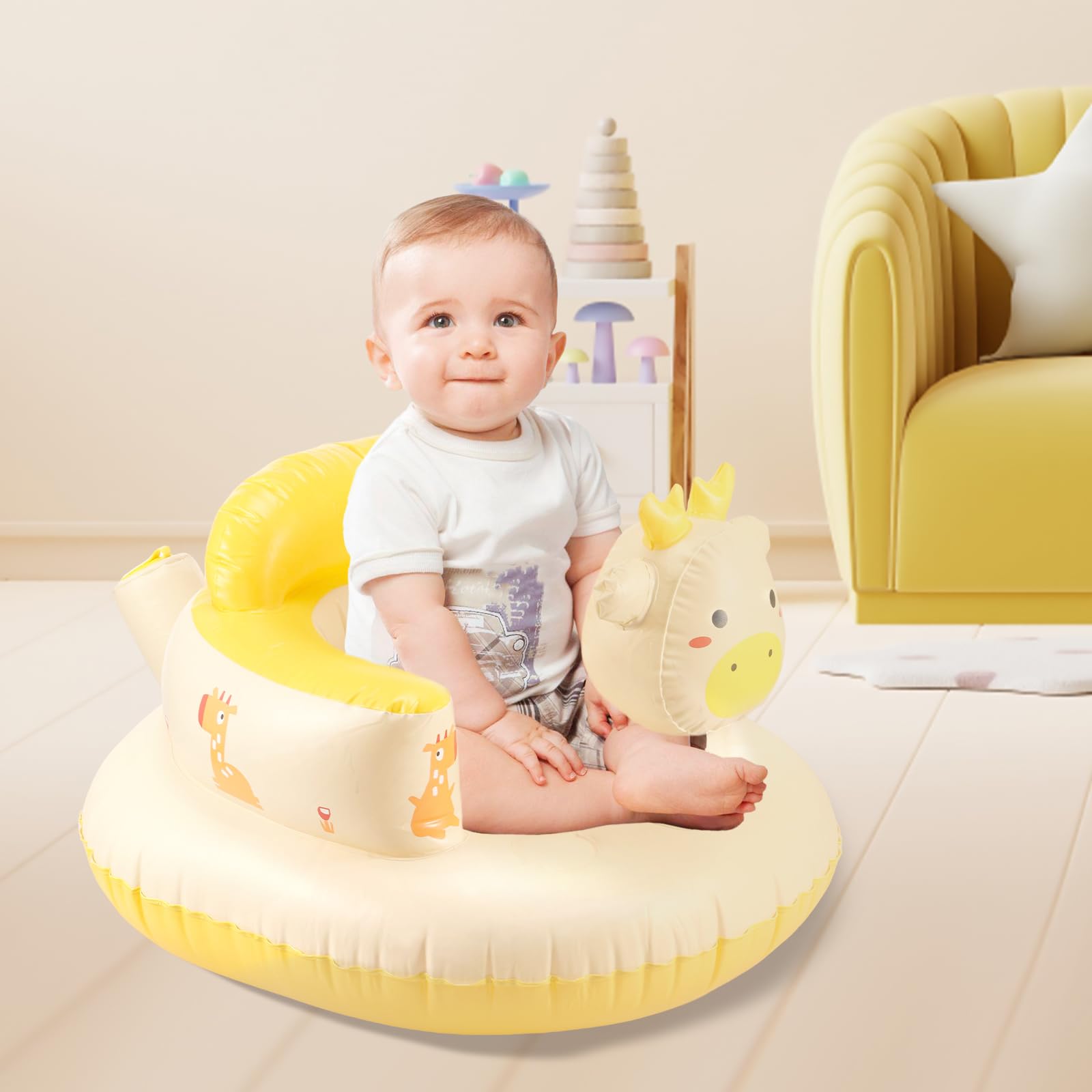 Inflatable Baby Seat for Babies - Portable Floor Sitting Chair with Built-In Air Pump for Home & Travel - Ideal for Playtime, Feeding, and Learning to Sit - Perfect Baby Gift for New Parents