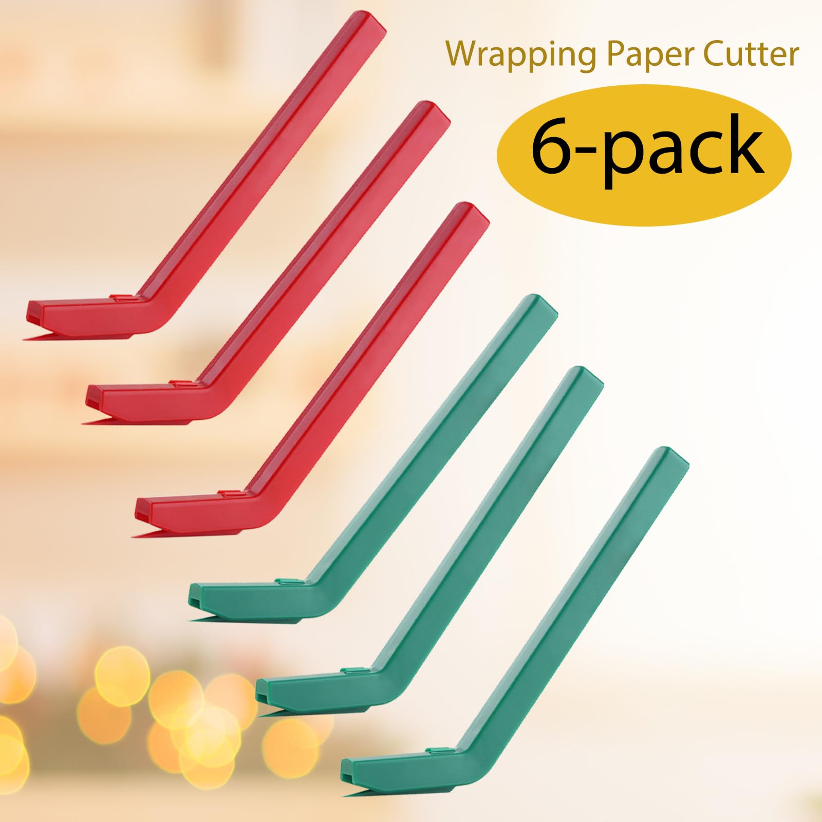 6Pcs Handheld Wrapping Paper Cutter Set - Precision Gift Wrap Cutting Tool with Blades for Christmas, Crafts & DIY Projects | Perfect for Holiday Gifts, Scrapbooking & Paper Crafts (Green & Red)