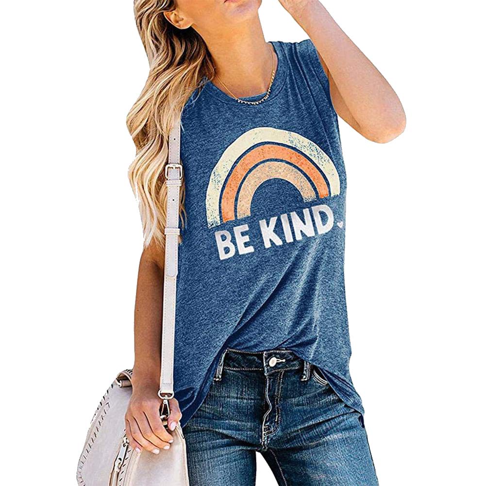 Women's Be Kind Tank Tops - Casual Sleeveless Rainbow Inspirational Graphic Tees for Summer, Gym, Yoga & Everyday Wear