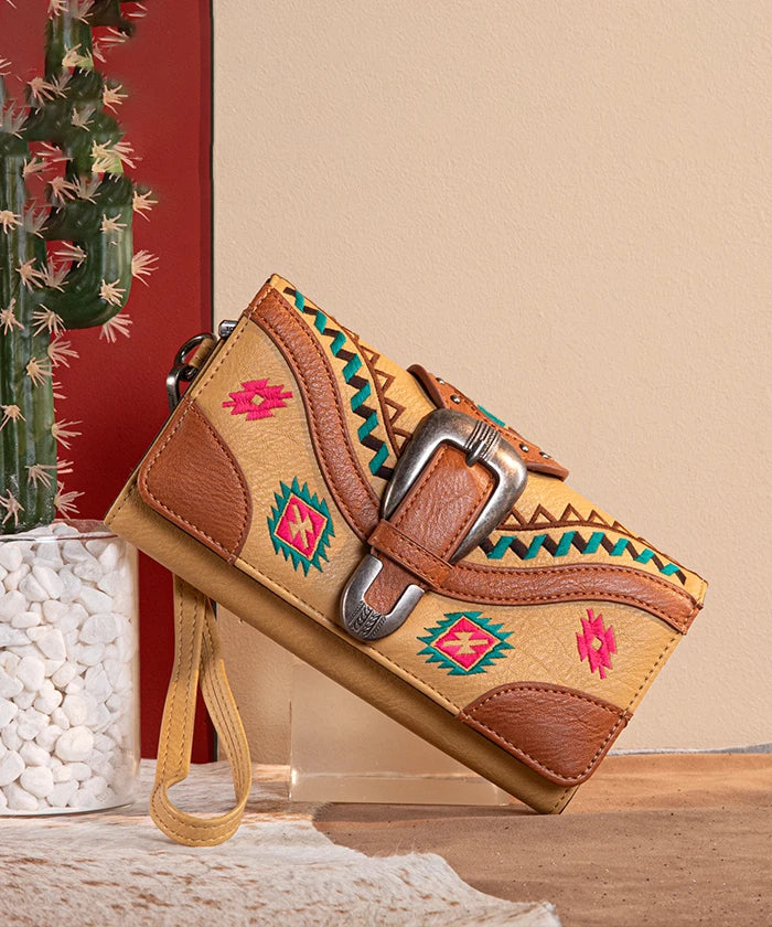 Montana West Southwestern Buckle Wristlet - Stylish Leather Clutch Purse for Women | Perfect for Parties, Date Nights & Everyday Use