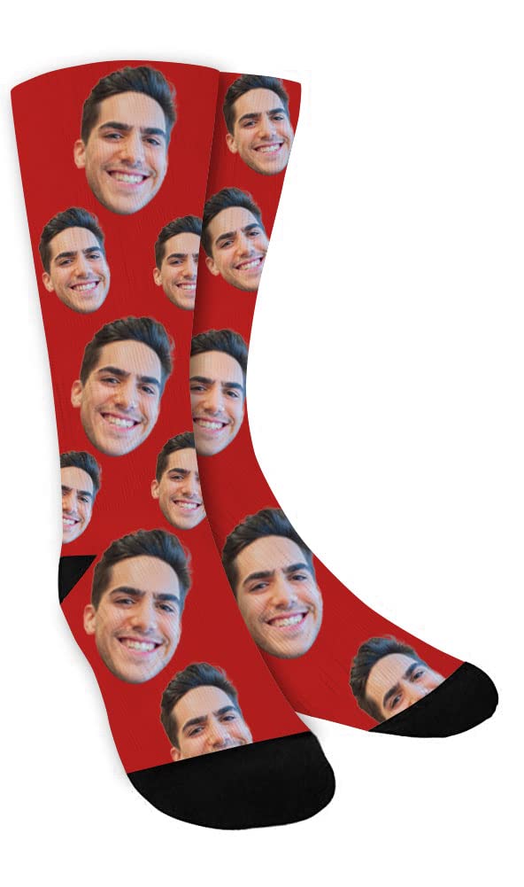 Custom Photo Printed Novelty Face Socks for Men & Women - Personalized Gift, X-Small (Red) - Perfect for Birthdays, Anniversaries & Unique Fashion Statements