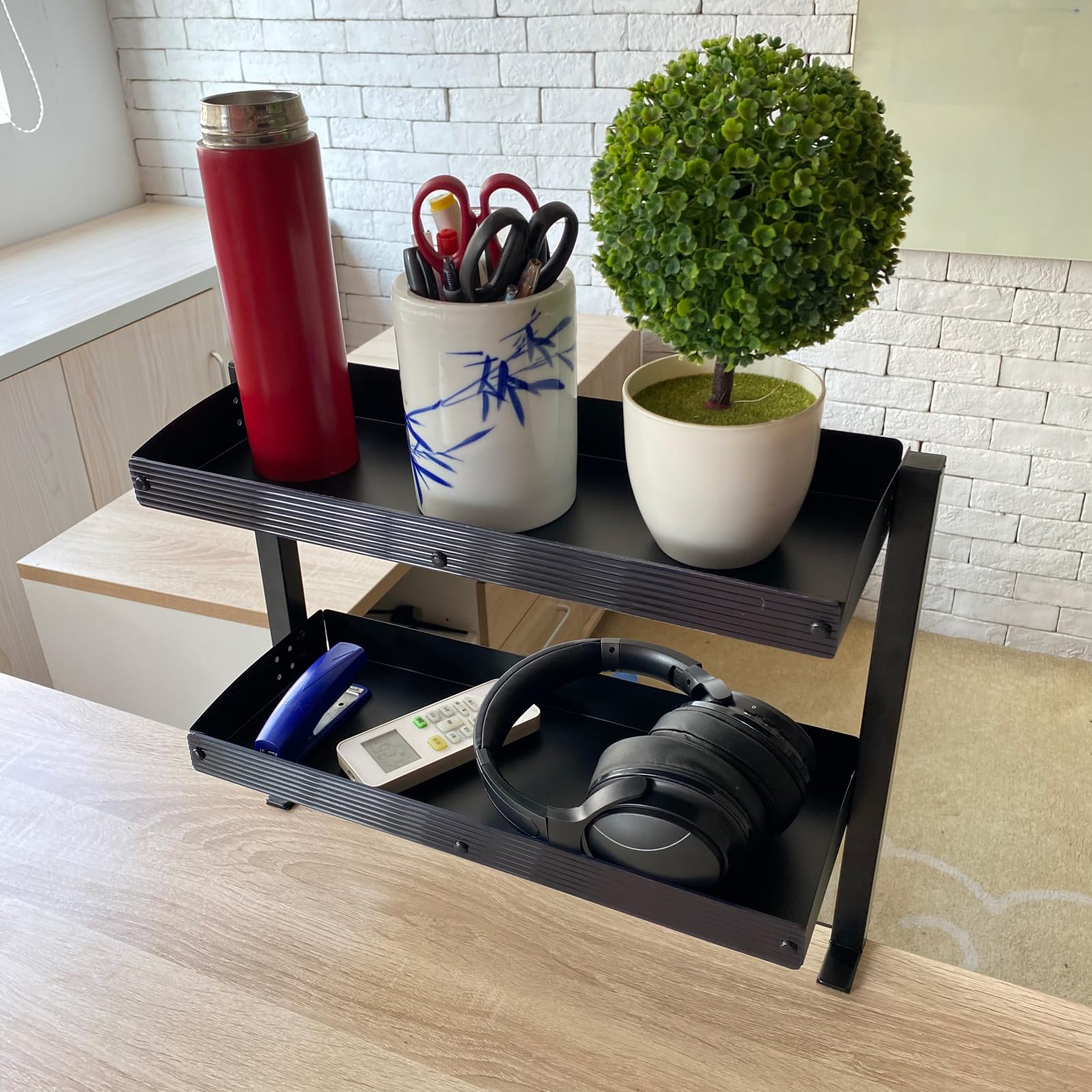 Clamp-On Desk Shelf Organizer - Adjustable Under Desk Storage Shelf for Gaming, Office & Home Workspace - Black Desk Extender Side Table with Sturdy Clamp - Perfect for PC Setup, Monitor Stand & Desk Organization Accessories