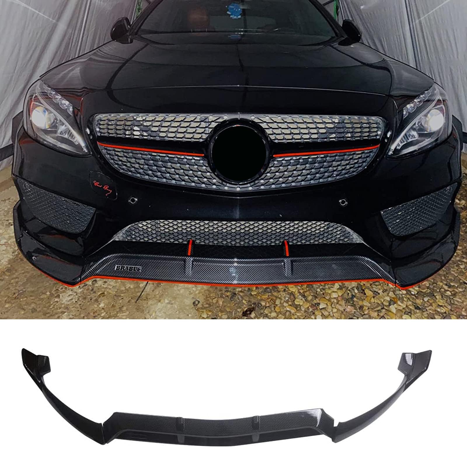YOUNGERCAR Carbon Fiber Look Front Bumper Lip for 2015-2018 Mercedes-Benz W205 C-Class (C300 C43 AMG) - Sporty B-Style Design | Perfect for Car Enthusiasts & Auto Shows