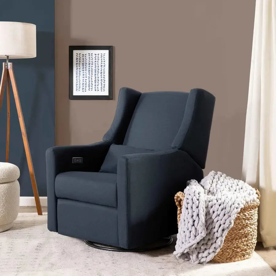 Babyletto Kiwi Electronic Glider Recliner Chair - Navy Eco Twill Performance Fabric for Nursery, Breastfeeding & Relaxing - Modern Rocking Glider for Baby Room & Parenting Comfort