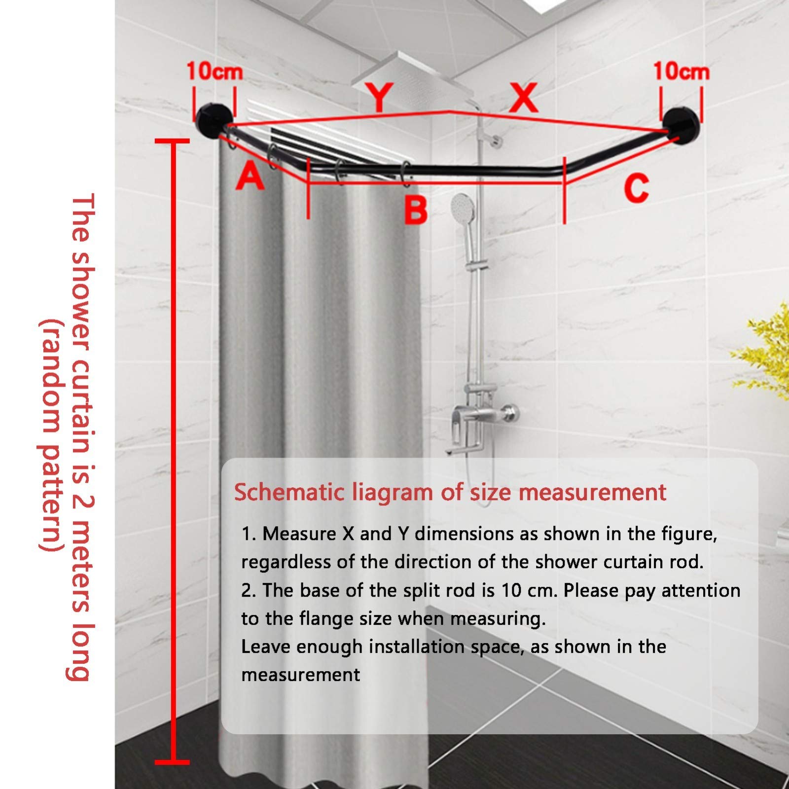 Stainless Steel Adjustable Curved Shower Rod - No Drill Corner Shower Rail for Bathroom, Extendable Shower Pole to Prevent Water Leaks | Perfect for Small Bathrooms, Shower Stalls & Space Saving Solutions