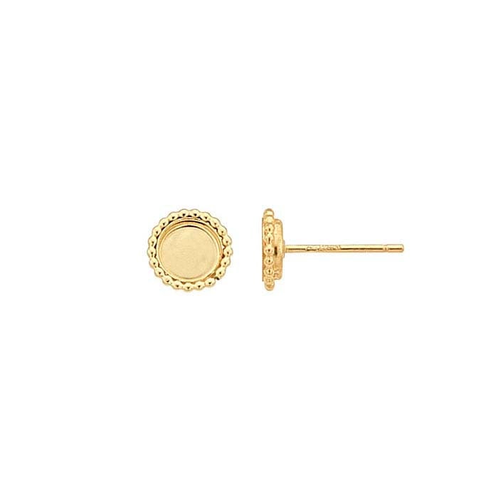12/20 Yellow Gold Filled 5mm & 10mm Round Cabochon Beaded Post Earring Mountings - Jewelry Making Supplies for DIY Earrings, Perfect for Crafting Unique Handmade Jewelry Gifts