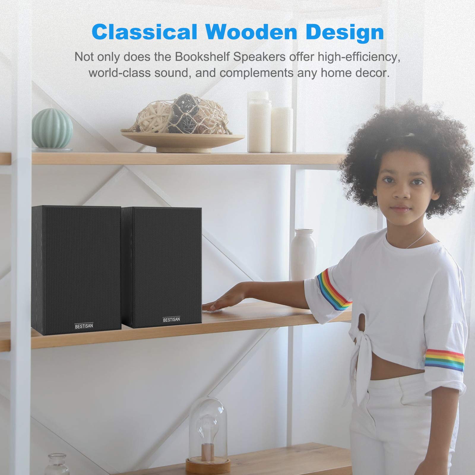 BESTISAN Powered Bookshelf Speakers with Bluetooth 5.0, Adjustable Bass, 4 Inch Drivers for TV, Computer, Phone, Record Player, Home Studio, Perfect for Living Room, Office, and Gaming Setup