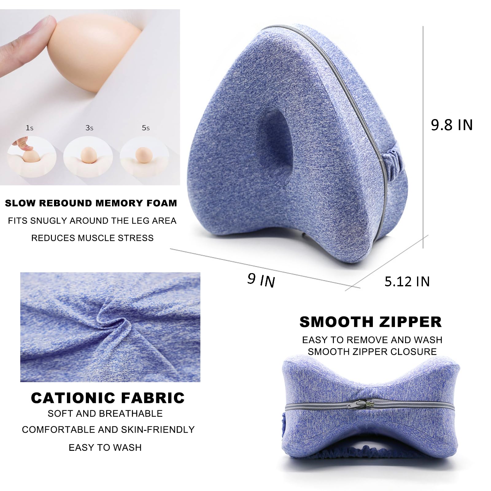 **Orthopedic Memory Foam Pillow for Side Sleepers – Spine Alignment & Pain Relief – Knee & Back Support Pillow for Hip, Leg & Lower Back Pain – Dark Blue – Perfect for Bed, Sofa & Travel**