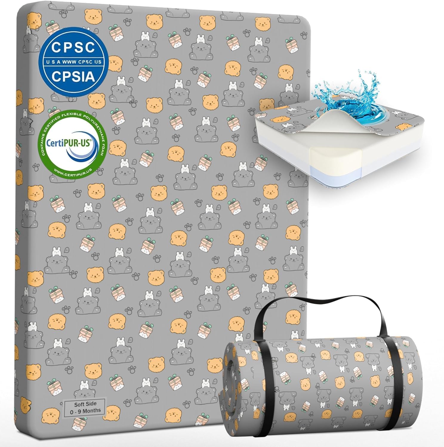 Organic Cotton Portable Pack and Play Mattress - 38x26 Inch Crib Mattress with Washable Breathable Cover & Soft Memory Foam Dual Sides | Perfect for Baby Playpen, Travel, and Nursery Comfort | Hypoallergenic & Breathable for Safe Baby Sleep