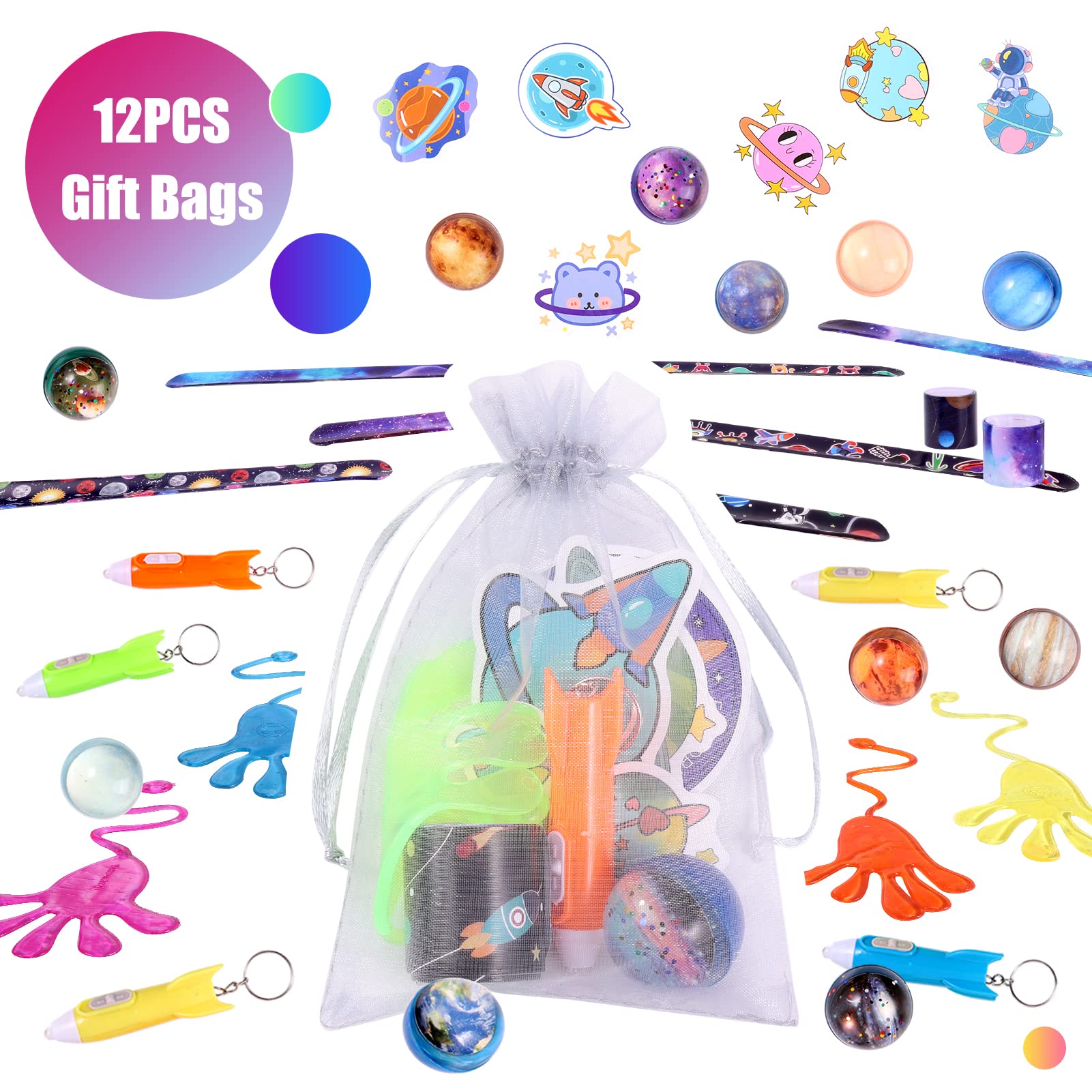Pllieay 110pcs Outer Space Party Supplies for Kids - Bouncy Balls, Sticky Hands & Slap Bracelets - Space Themed Birthday & Christmas Gifts, Goodie Bag Fillers, Pinata Stuffers & Classroom Prizes - Perfect for Space Parties, School Rewards & Holiday Celebrations