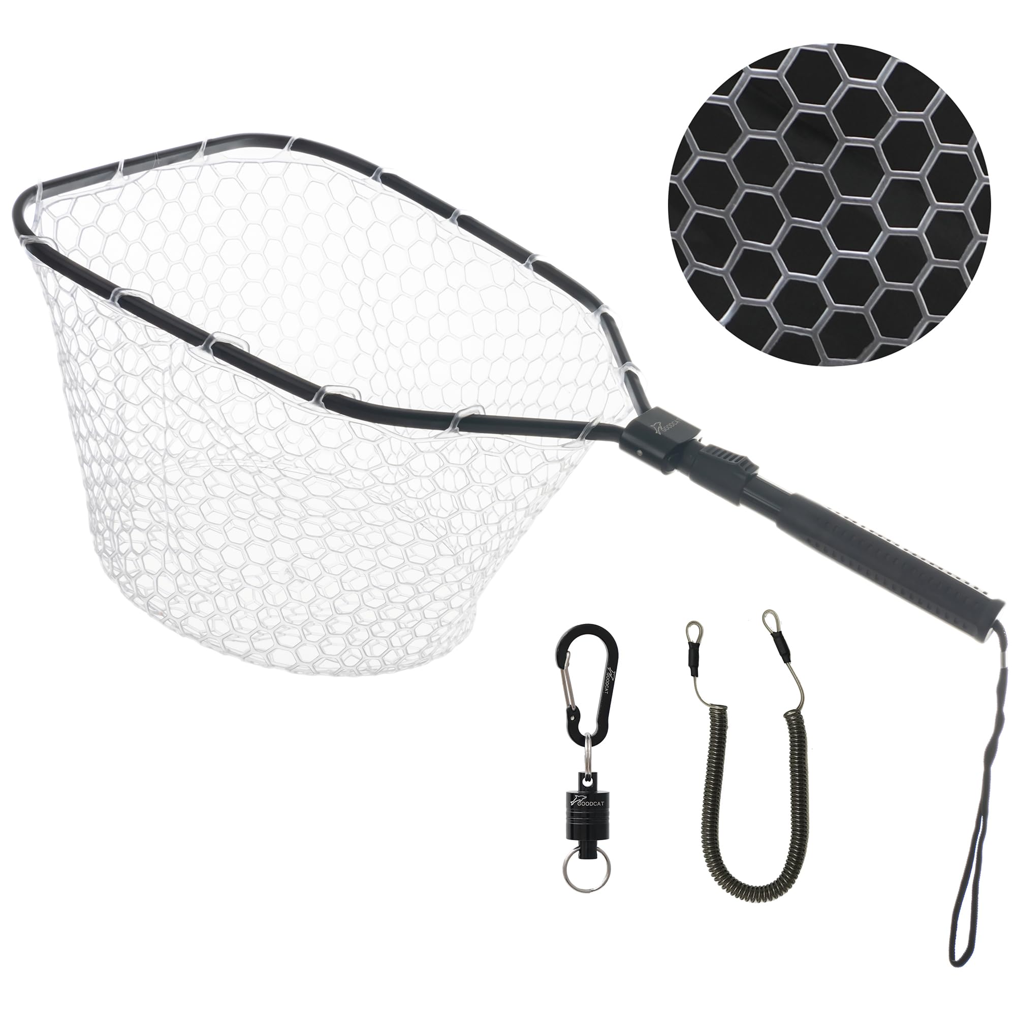 GOODCAT Fly Fishing Net - Lightweight Folding Landing Net for Bass & Trout | Magnetic Release System | Safe Catch & Release | Perfect for Freshwater Fly Fishing & Stream Adventures