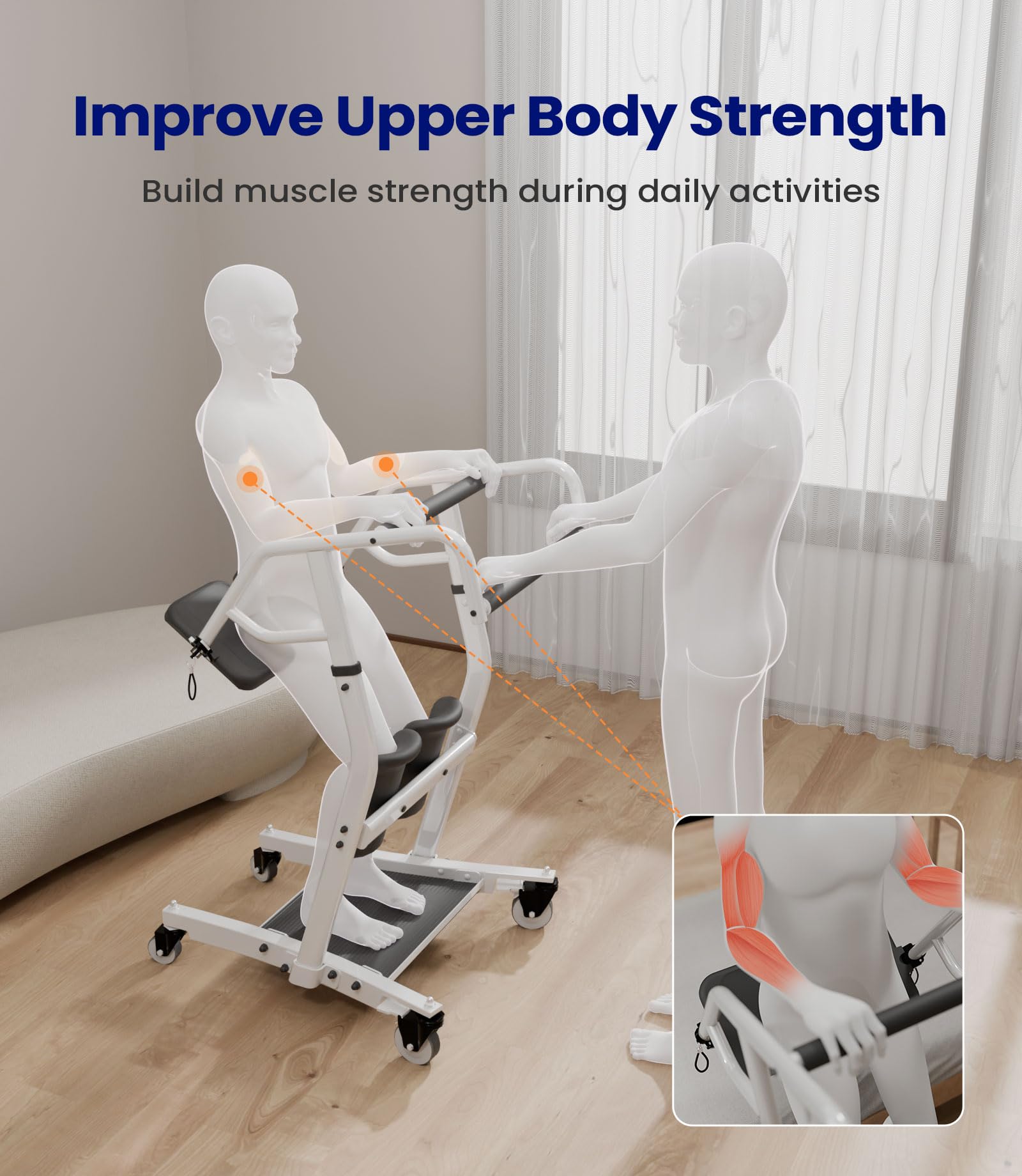 Electric Sit to Stand Lift for Elderly - Adjustable Patient Transport Unit with Wheels - Stand Assist Lift for Home Care, Muscle Building & Fall Prevention - Safe Standing Transfer Device for Bed, Chair & Toilet Use - AY03