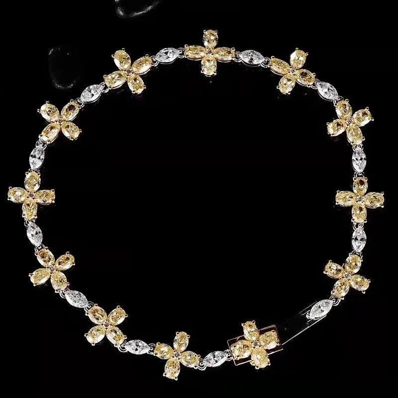 18K Real Gold 7 Carat Natural Yellow Diamond Bracelet for Women, 17cm Chain Link Anniversary Wedding Jewelry Gift - Perfect for Bridal Shower, Engagement Party & Special Occasions