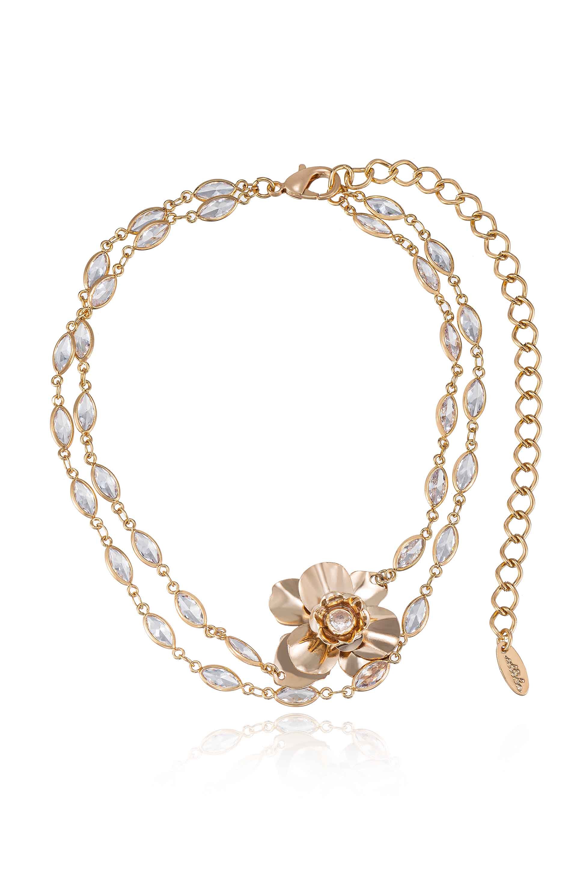 Elegant Bezel Crystal Layered Flower Pendant Necklace for Women - Perfect for Weddings, Parties & Everyday Wear