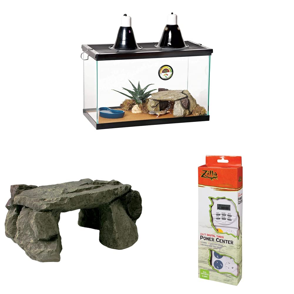Zilla 10 Gallon Desert Terrarium Starter Kit - Complete Habitat for Bearded Dragons, Leopard Geckos & Reptiles - Includes Substrate, Decor & Care Essentials for Arid Environments