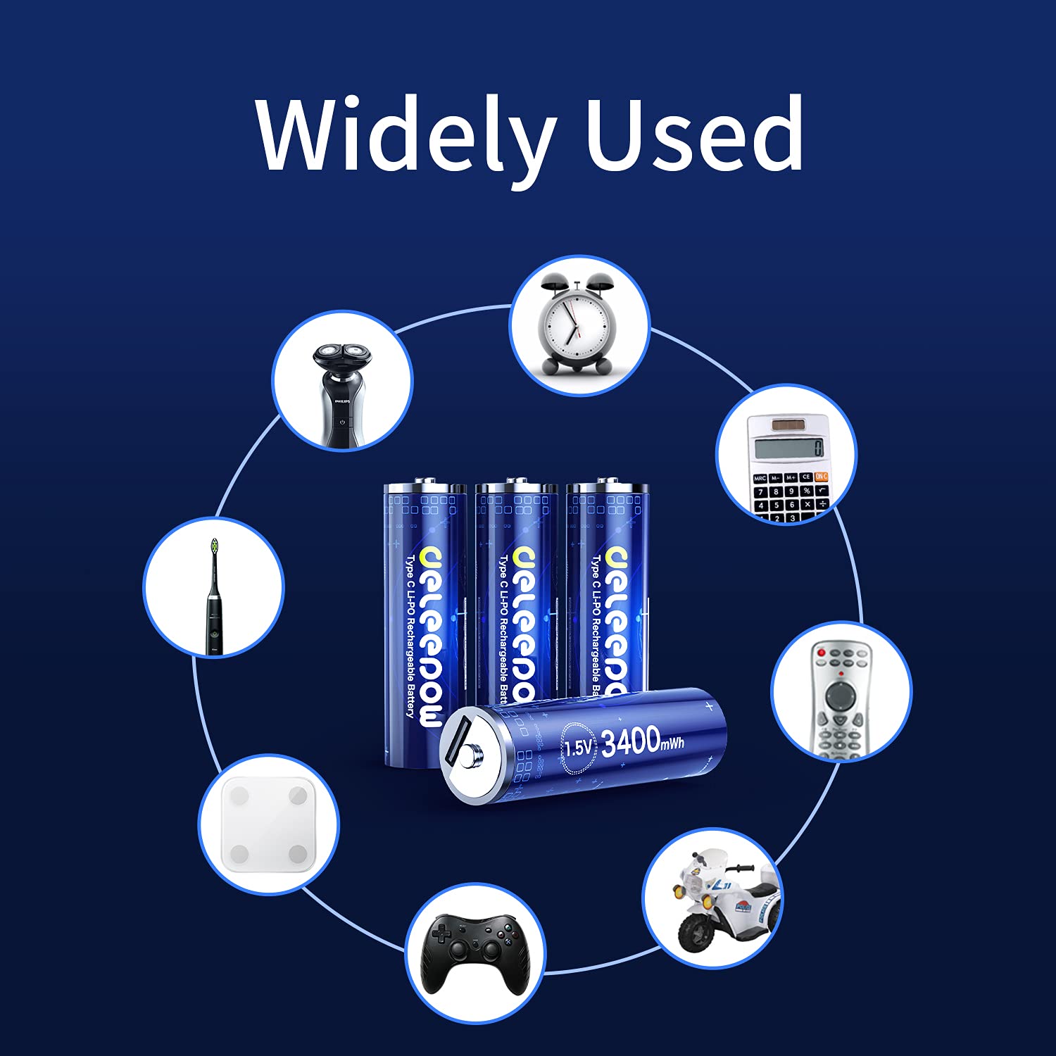 Deleepow USB-C Rechargeable AA Lithium Batteries 3400mWh 4-Pack - 1500 Cycles with Fast Charging Cable for Cameras, Flashlights, Game Controllers & Smart Home Devices