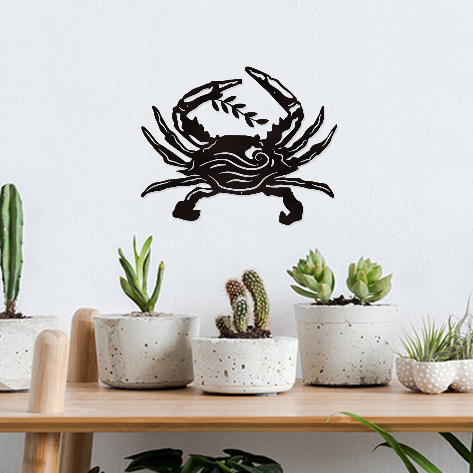 SUPERDANT Wrought Iron Crab & Olive Branch Wall Art - 11.81”x9.57” Metal Wall Decor Sculpture, Rustic Home Wall Hanging Plaque for Living Room, Bedroom, Kitchen & Office Decor