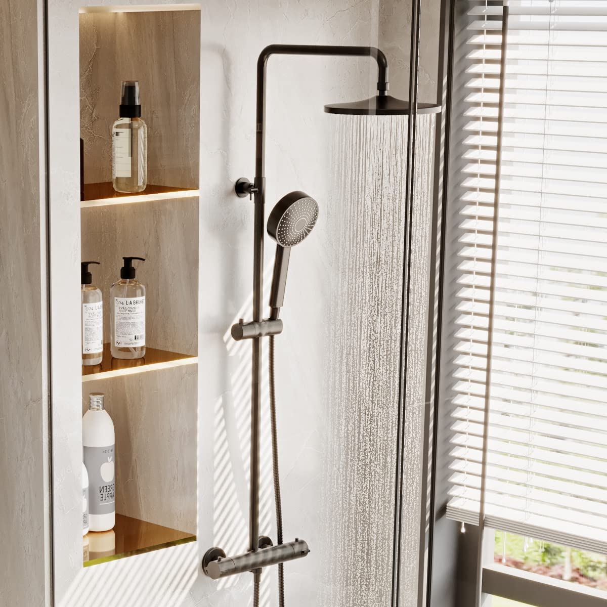 Eviva Matte Black Shower Head with Handheld - Adjustable Rainfall Shower System for Modern Bathrooms | Powder-Coated Black Shower Column | Perfect for Home Upgrade & Spa-Like Experience