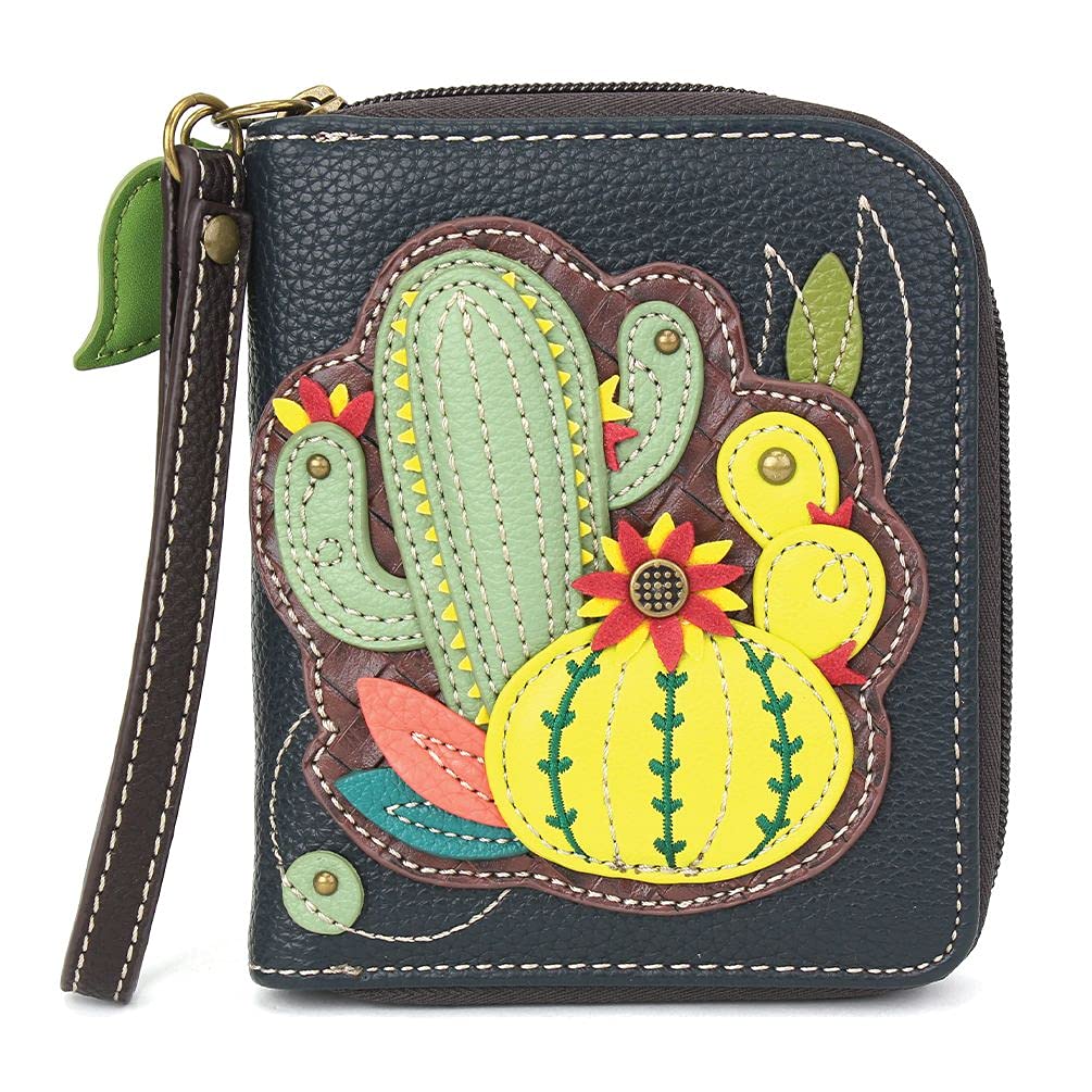 Chala Handbags Cactus Print Zip-Around Wristlet Wallet - Stylish & Compact for Everyday Use, Travel, and Parties