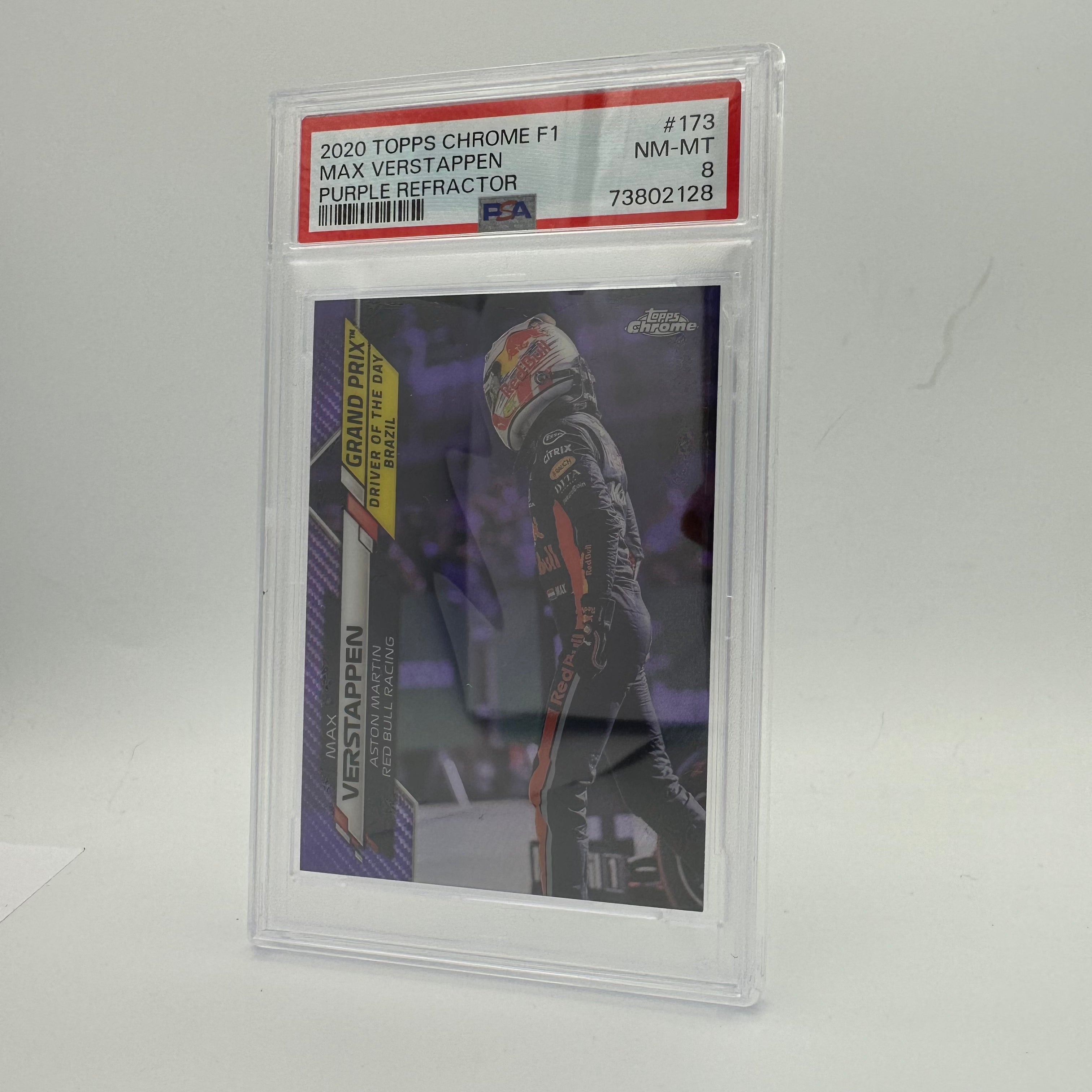 PSA 8 Graded 138/399 MAX VERSTAPPEN #173 Purple Refractor Trading Card - Perfect for F1 Collectors and Sports Memorabilia Enthusiasts