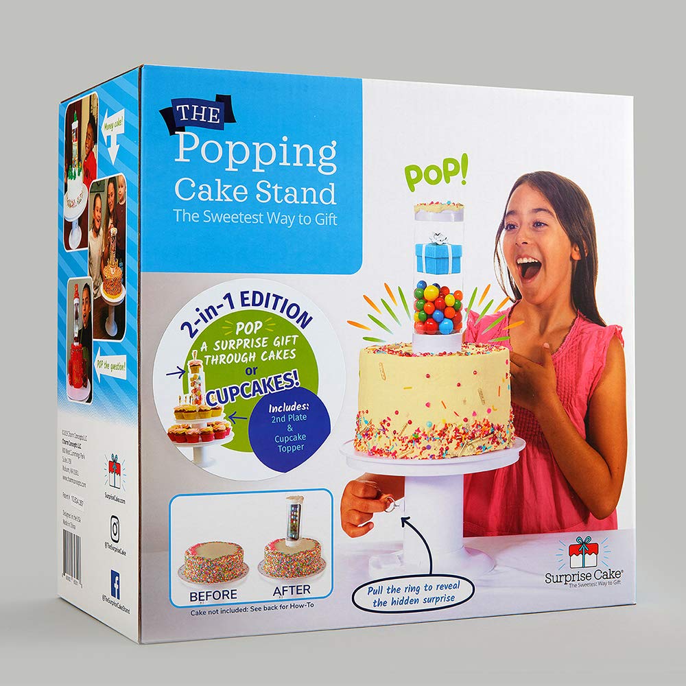 2 in 1 Popping Cake and Cupcake Stand with Pull-Ring Surprise - Perfect for Birthday Parties, Baby Showers & Special Celebrations