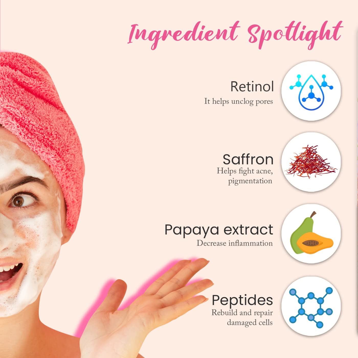 Glamveda Retinol & Saffron Anti-Aging Face Wash for Youthful Glowing Skin - Reduces Wrinkles & Fine Lines - Paraben-Free, SLS-Free, Silicone-Free - 100ml - Perfect for Daily Skincare Routine & Nighttime Anti-Aging Regimen