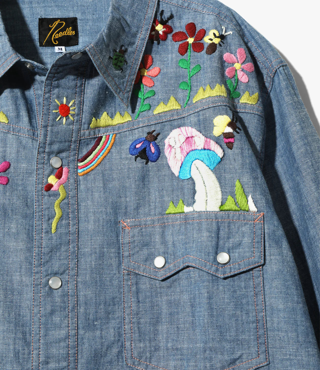 Premium Cotton Chambray Western Shirt with Indian Embroidery - Blue | Stylish Casual Wear for Men & Women | Perfect for Outdoors, Parties & Everyday Fashion