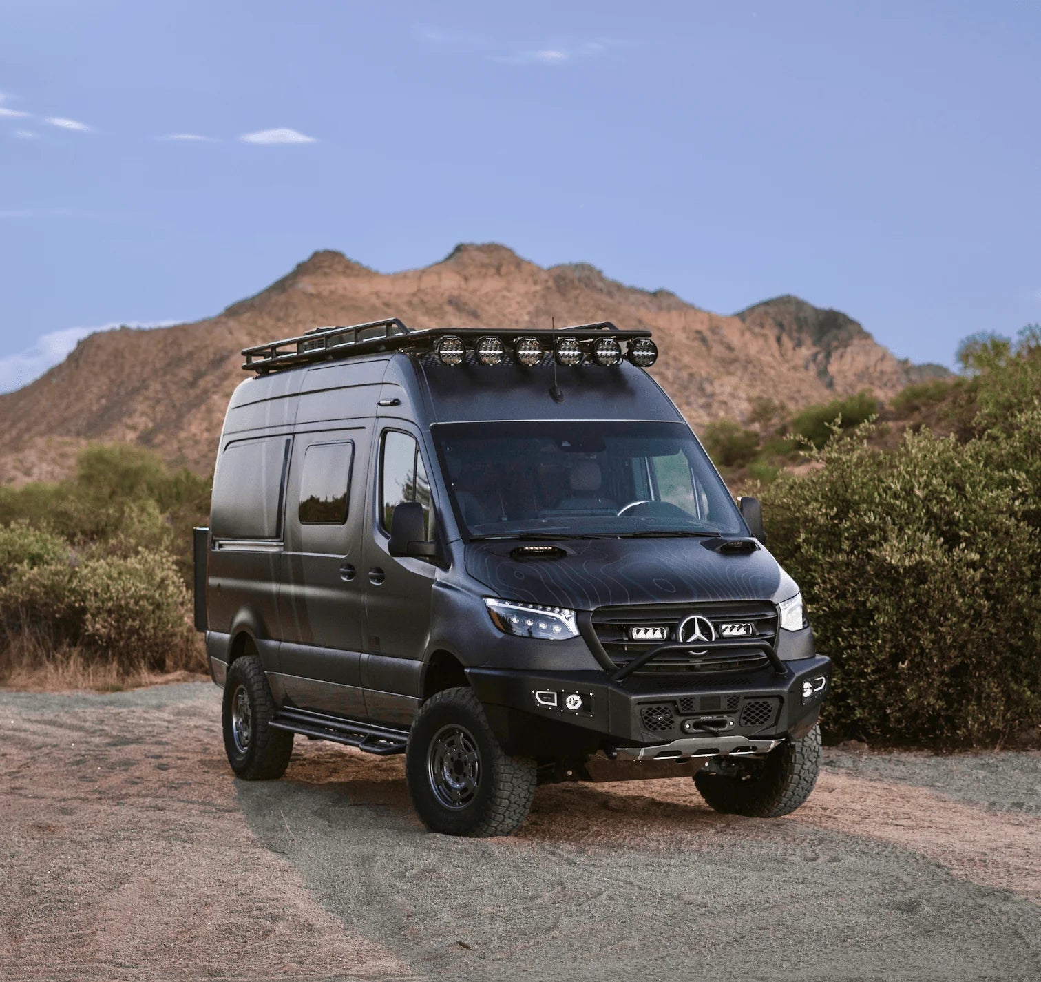 Owl Ridgeline PreRunner Front Bumper with Skid Plates for 2019-2023 Mercedes Sprinter Van 2500 3500 - Heavy Duty Off-Road Protection for Adventure Vans & Overlanding Vehicles