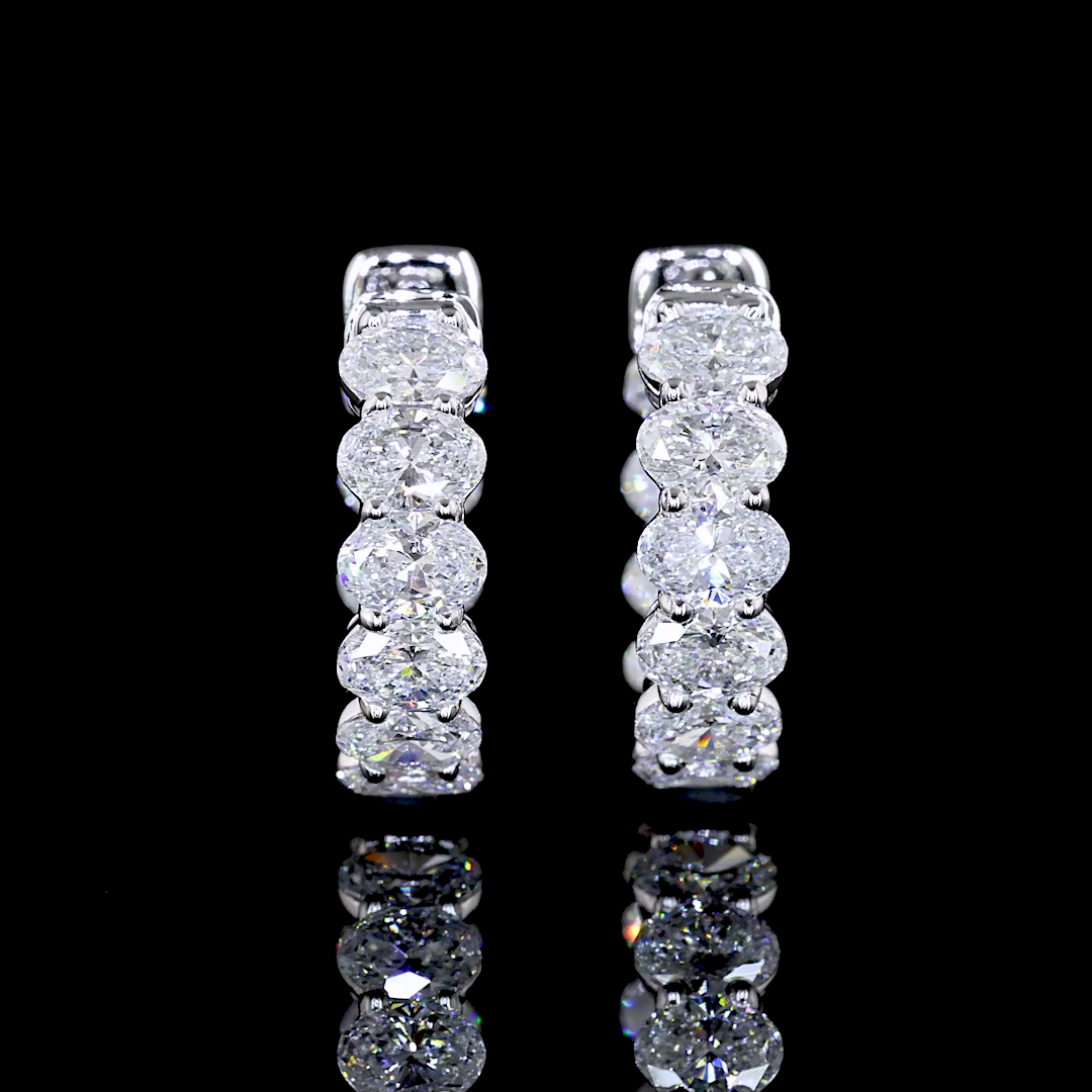 2.13 Carat Lab-Grown Oval Diamond Huggie Earrings in 14K White Gold – F VS2 Quality, Perfect for Weddings & Special Occasions