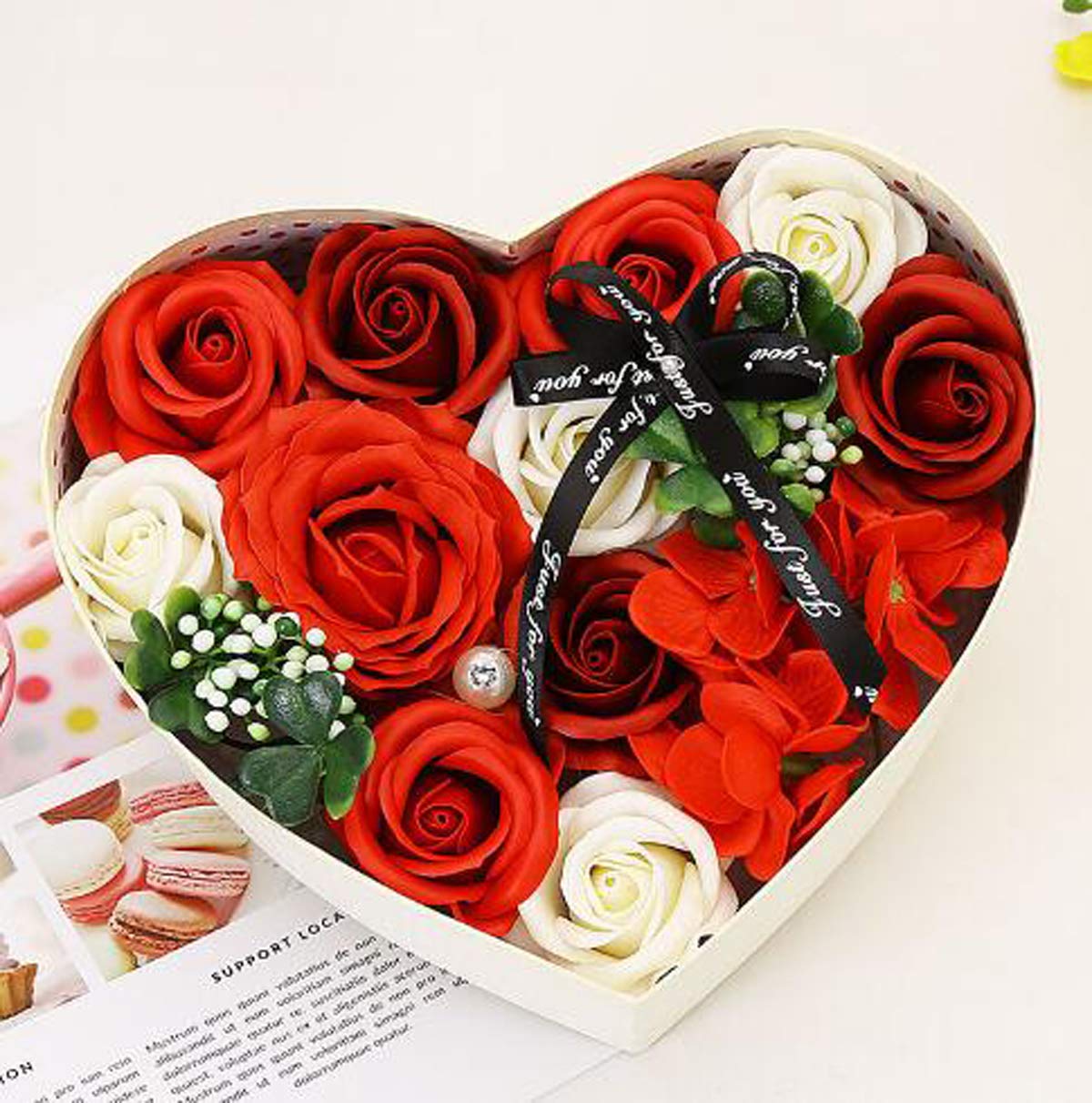 Luxury Artificial Rose Floral Bath Soap Set with Real Petals - Romantic Gift for Women, Girlfriend, Wife, Mom - Perfect for Valentine's Day, Anniversary, Wedding, Birthday, Christmas (Red) - Create Spa-like Relaxation at Home