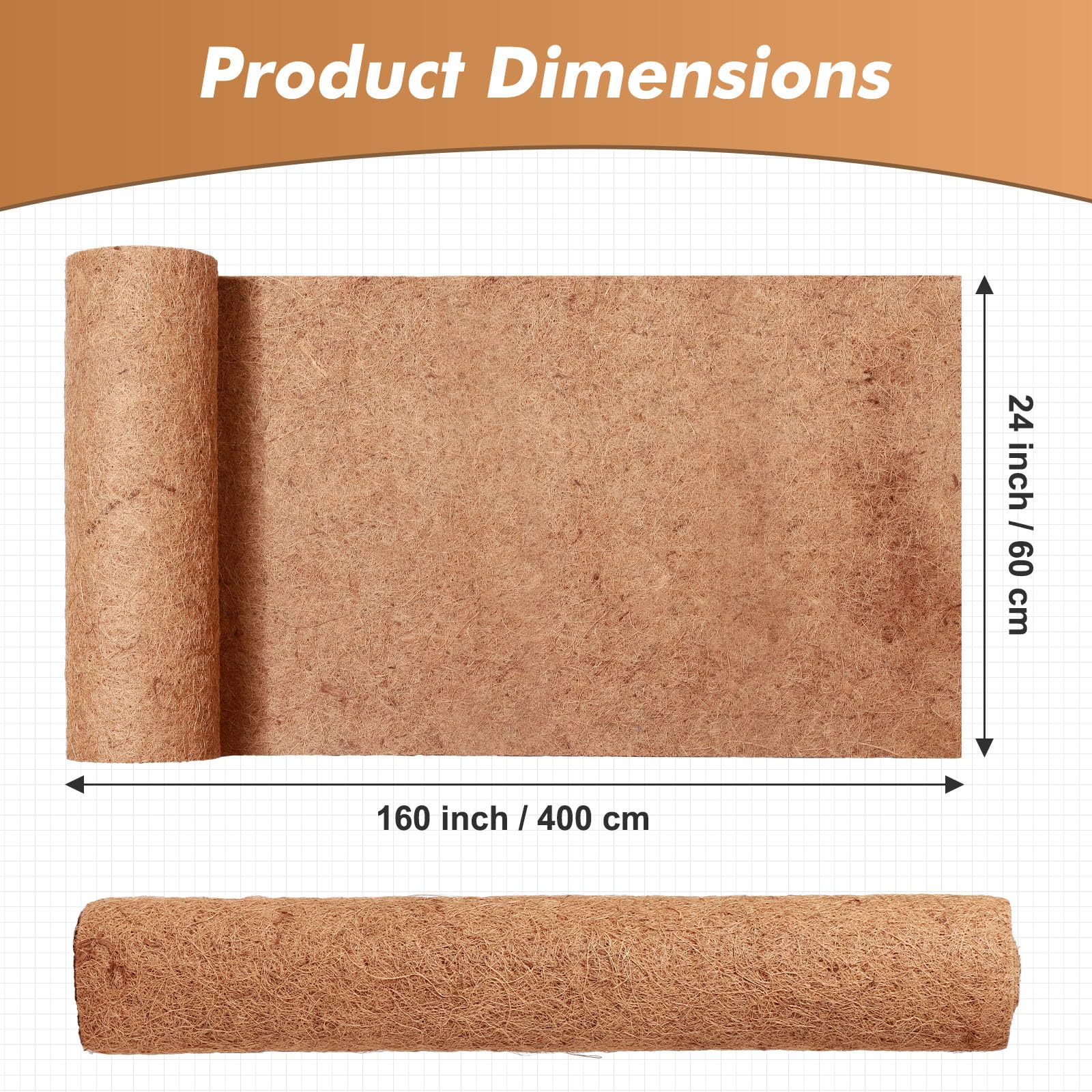 24x160 Inch Coco Liner Roll - Natural Coconut Fiber Mat for Planters, Window Boxes, DIY Flower Baskets, Pet Pads & Reptile Carpet - Perfect for Indoor/Outdoor Gardening, Home Decor and Pet Habitat Accessories