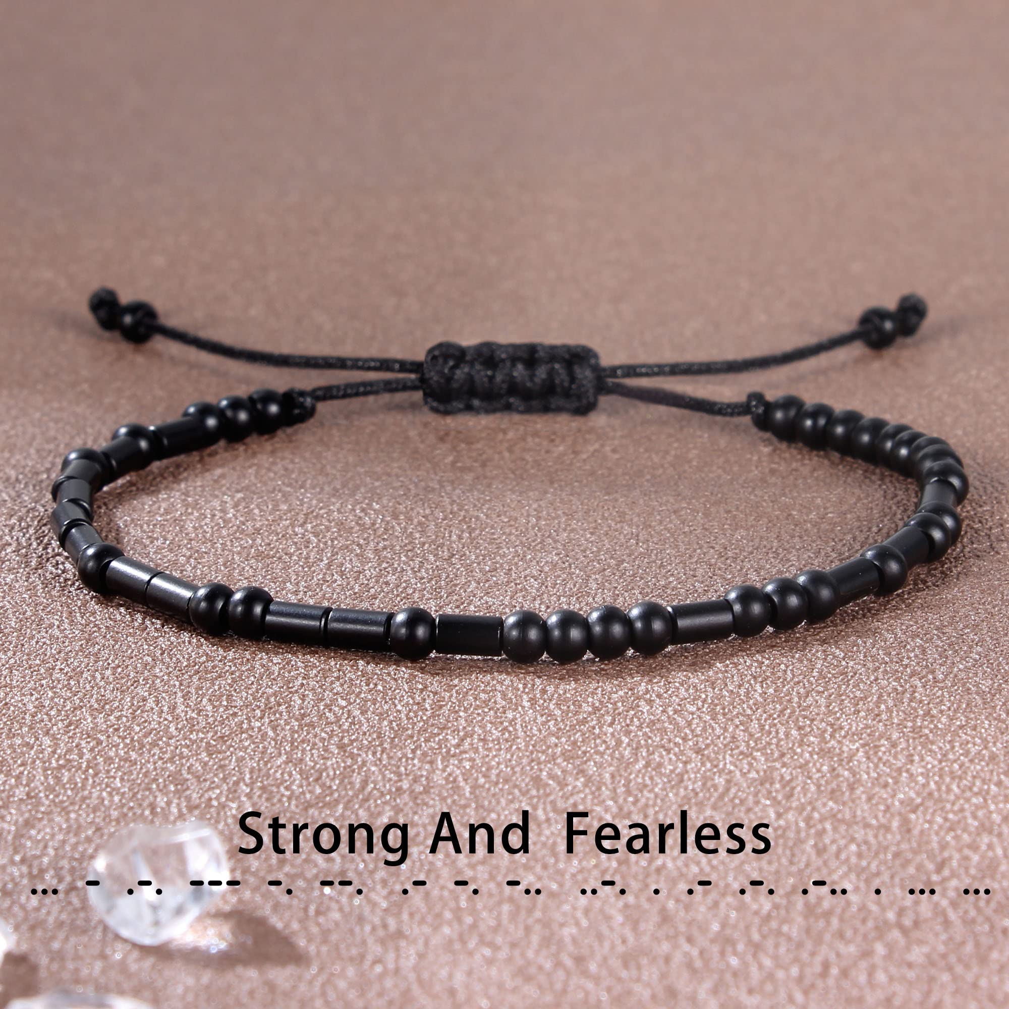 Morse Code Bracelet for Women & Men - Adjustable Black Braided Friendship Bracelet - Inspirational Gift for Her, Best Friend, Sister, Daughter, Mom & Dad - Birthday, Christmas Jewelry - Perfect for Daily Wear, Special Occasions & Meaningful Gifting