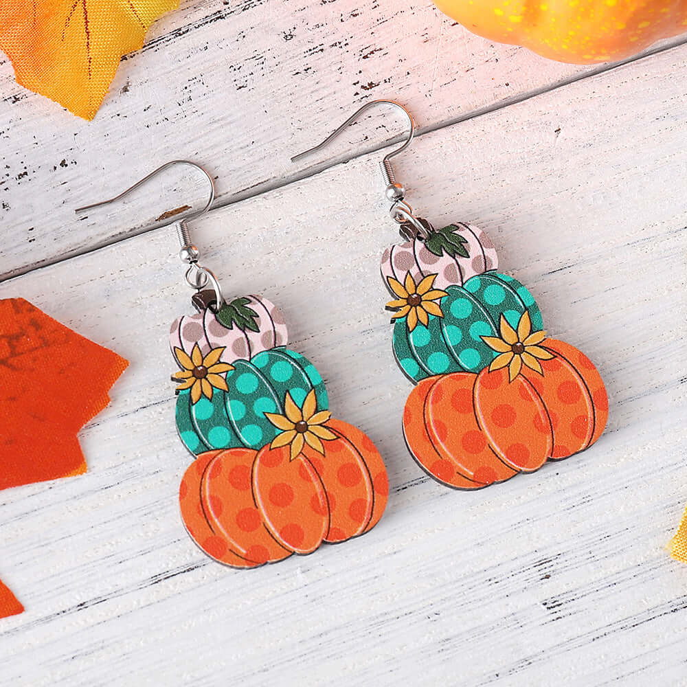 Polka Dot Pumpkin Fall Thanksgiving Woven Drop Earrings for Women | HE3225 | Perfect for Autumn Parties, Thanksgiving Gatherings & Holiday Festivities