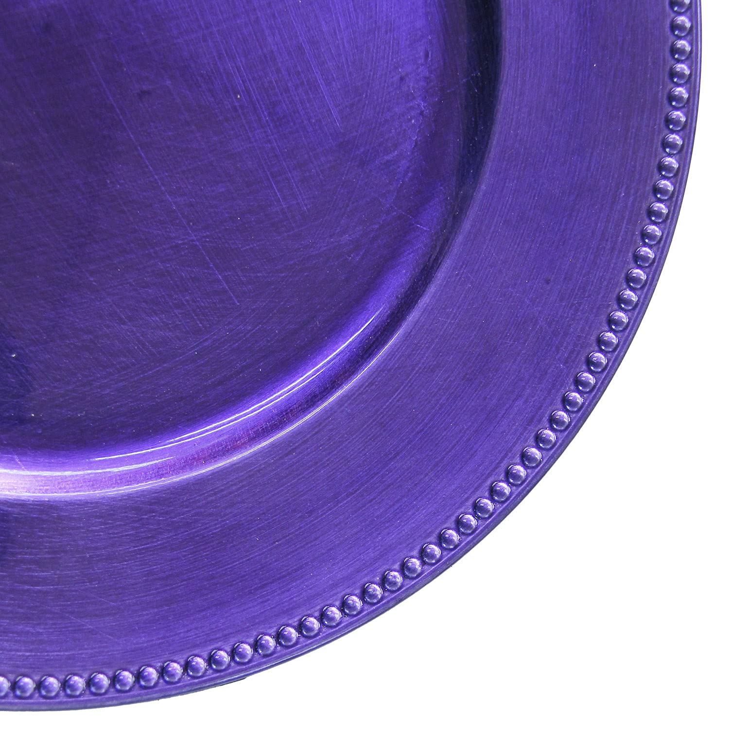 12-Pack Purple Plastic Beaded Charger Plates - 13 Inch Round Metallic Wedding & Party Table Decor - Elegant Dinnerware for Bridal Showers, Anniversary Celebrations & Special Events