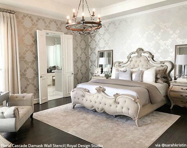 Floral Damask Wall Stencil for DIY Home Decor - Reusable Painting Template for Living Room, Bedroom, and Nursery Decoration