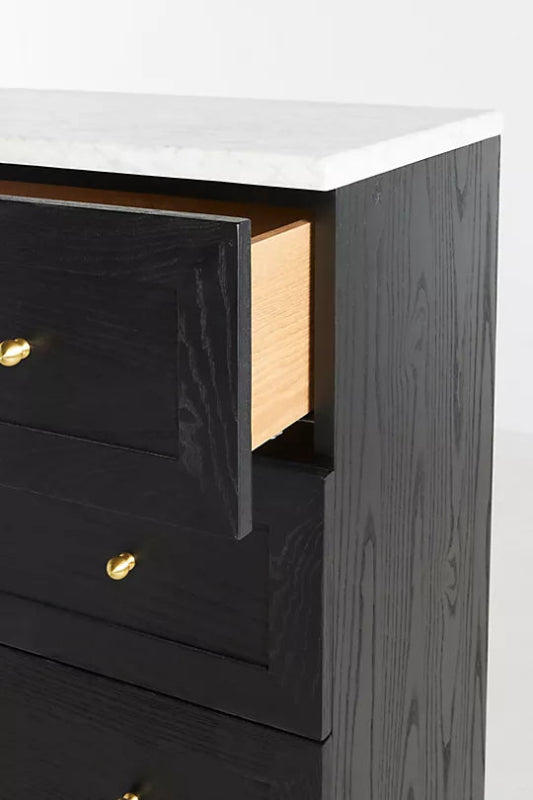 Handmade Wooden Black 6-Drawer Tallboy Dresser - Vintage Style Chest of Drawers for Bedroom, Living Room & Office Storage