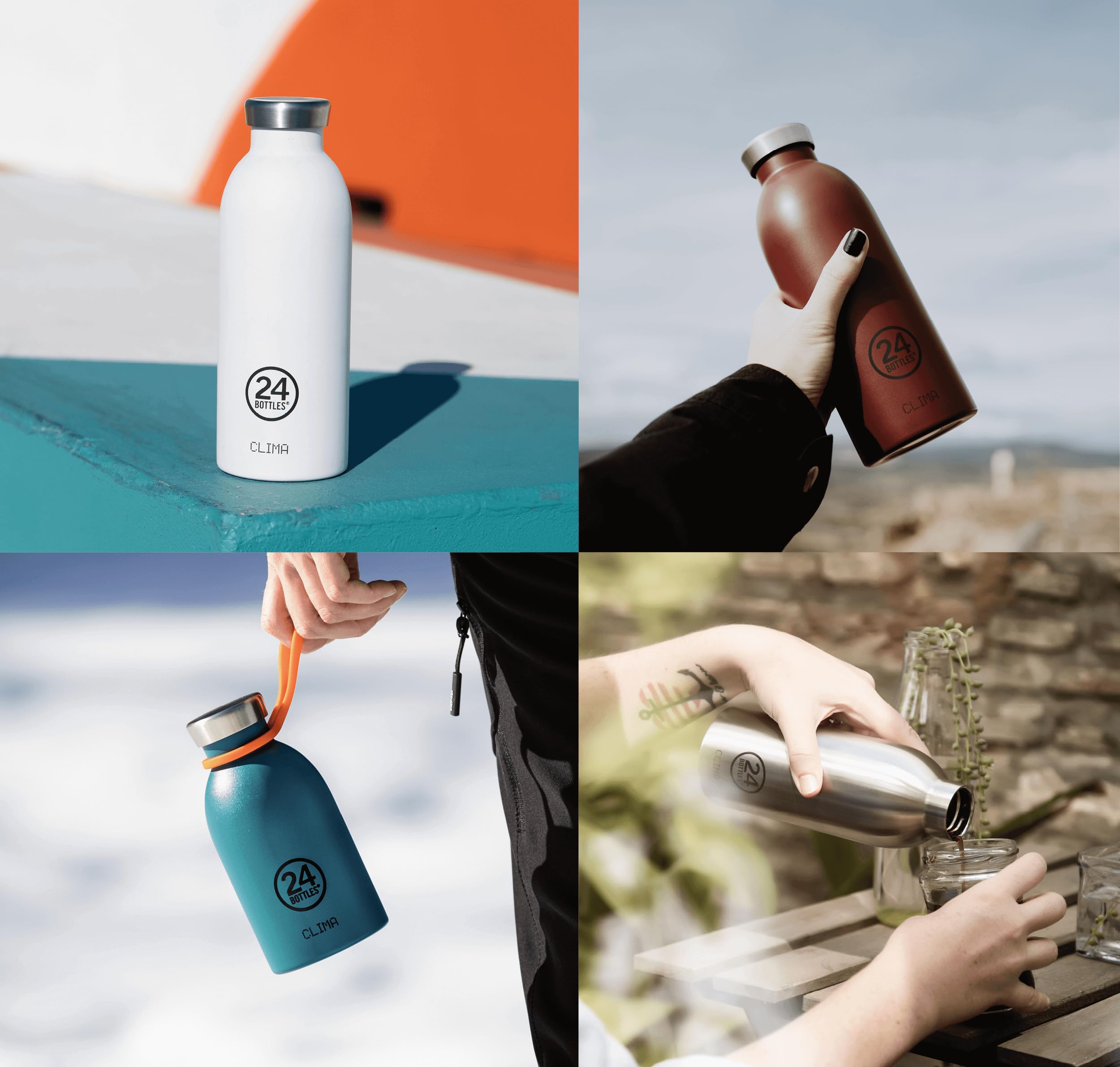 24Bottles Clima Insulated Water Bottle - 330ml/500ml/850ml Stainless Steel Thermos Flask, Double Wall Vacuum Insulation Keeps Drinks Hot/Cold for 24 Hours - Perfect for Hiking, Gym, Office & Travel