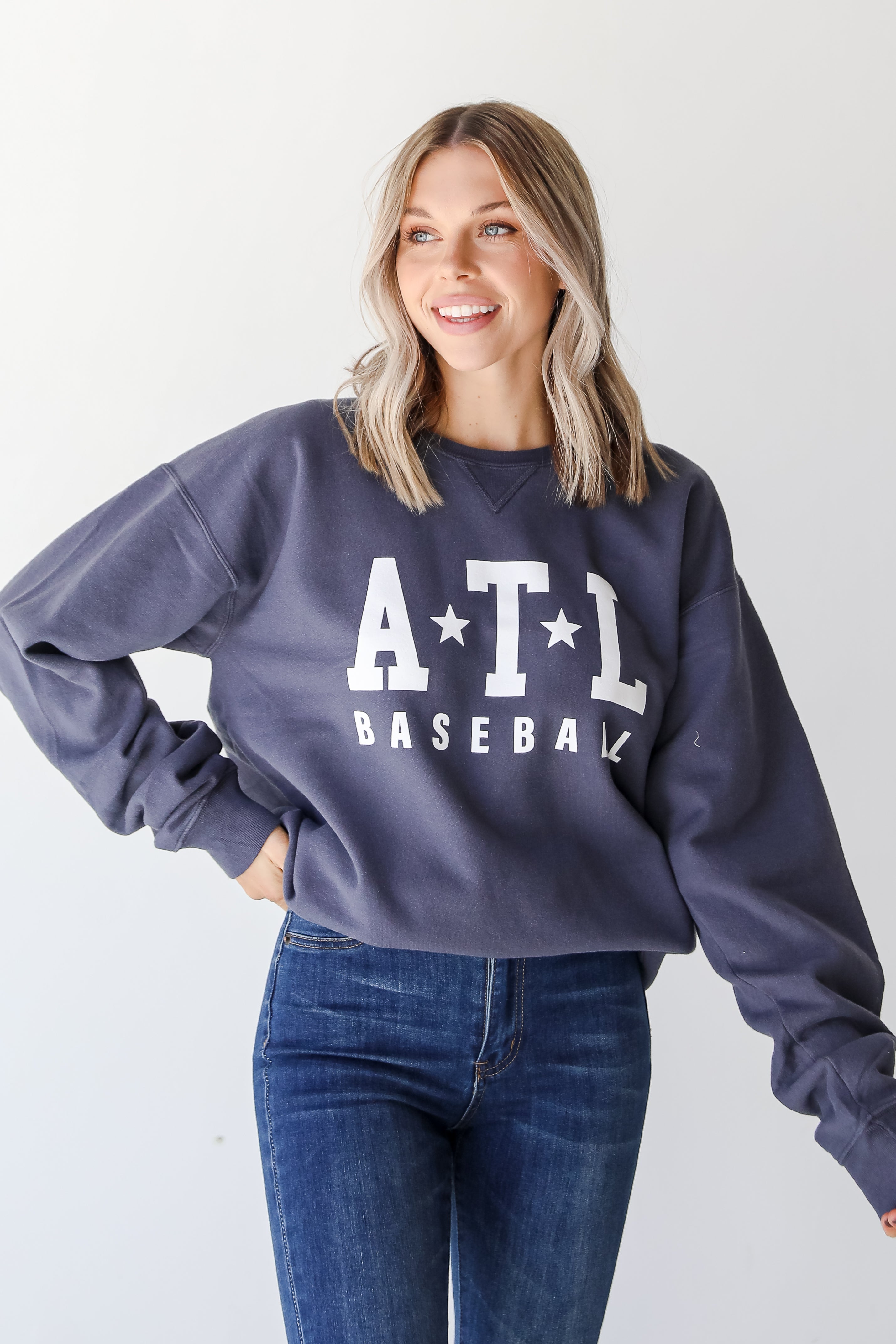 Denim ATL Baseball Star Sweatshirt - Vintage Style Pullover Hoodie for Men & Women - Perfect for Game Day, Casual Wear & Street Fashion