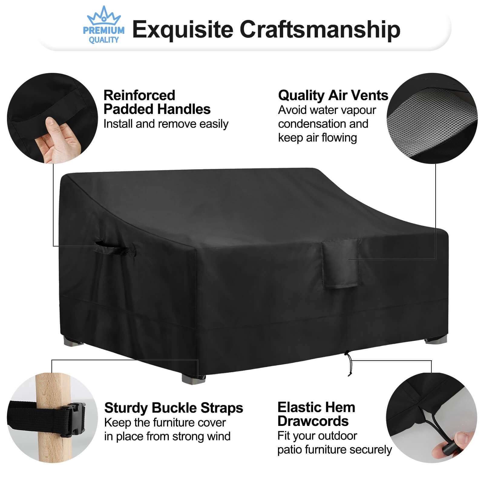 Outdoor Waterproof 3-Seater Patio Couch Cover - Heavy Duty UV Resistant Sofa Furniture Protector for Outdoor Use, 76