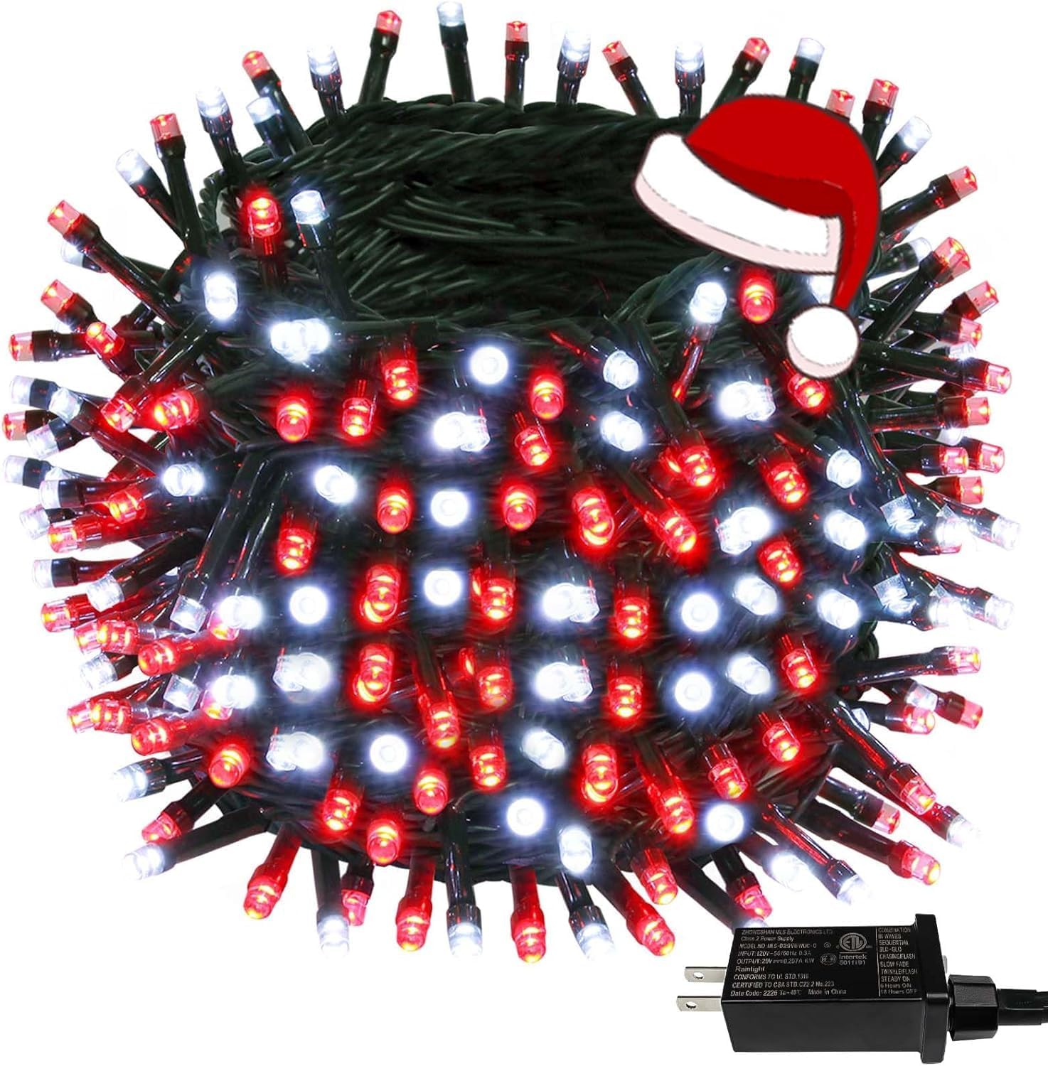 Red & White Christmas String Lights - 240 LED, 8 Modes, Waterproof for Indoor/Outdoor Holiday Decor