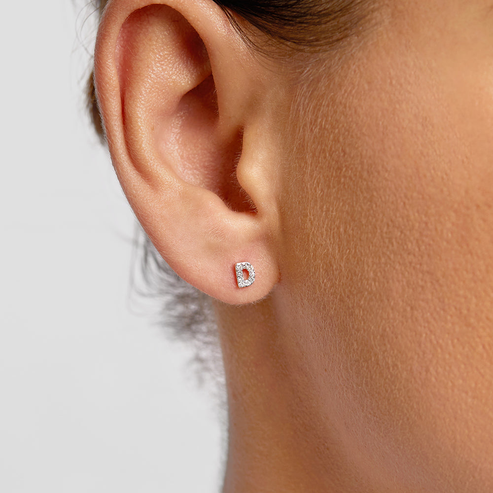 10k Gold Diamond Letter D Single Stud Earring - Elegant Initial Jewelry for Women, Perfect for Gifts, Everyday Wear & Special Occasions