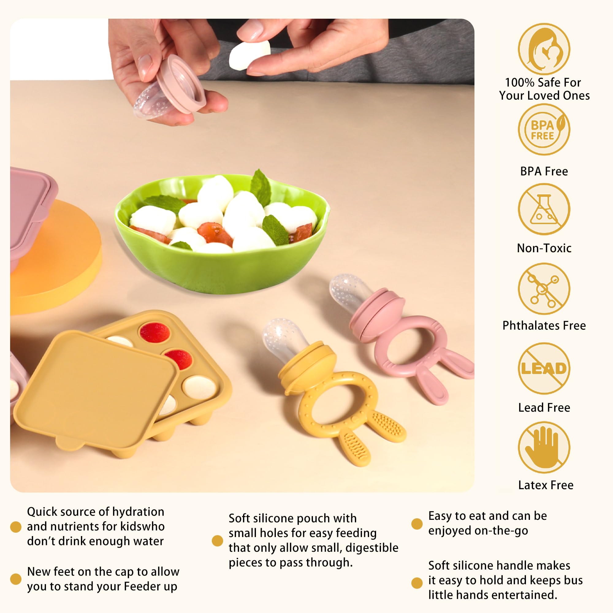 WAJIAYON 2-Pack Silicone Baby Breastmilk Popsicle Molds & Fruit Feeder - BPA-Free Freezer Storage Containers, Teething Pacifier and Soother for Infants (Yellow) - Perfect for Homemade Baby Food, Breast Milk Storage & Teething Relief